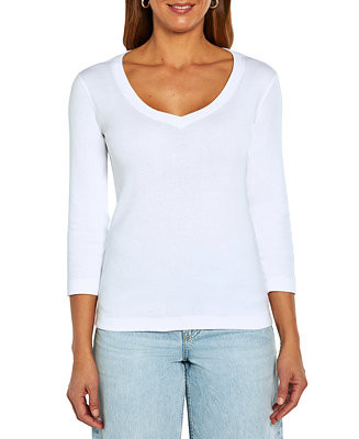 Women's V-Neck 3/4-Sleeve T-Shirt | Macy's
