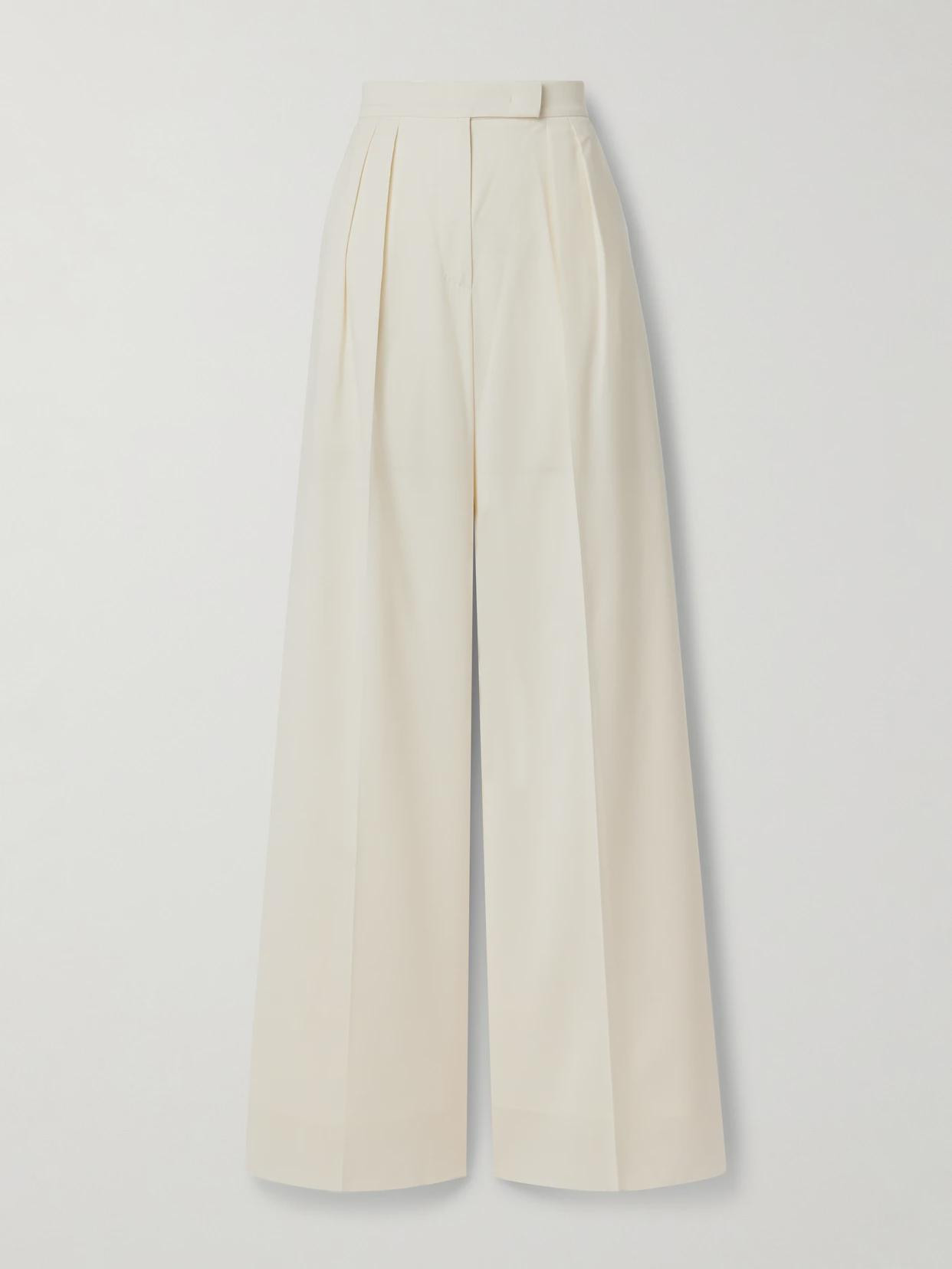 Max Mara - Piombo Pleated Wool Wide-leg Pants - White | NET-A-PORTER (US)