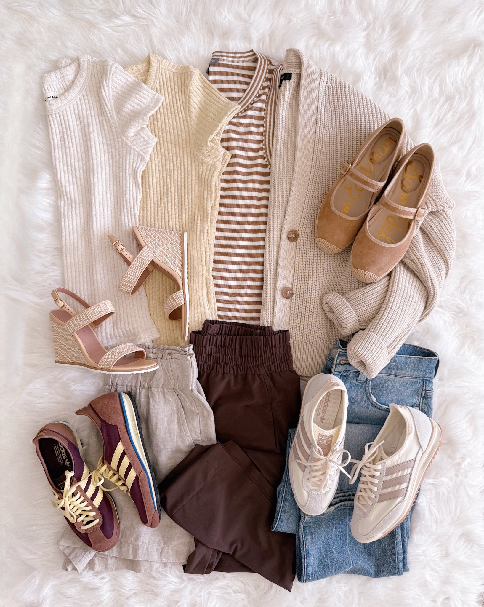 These neutral pieces mix and match so easily and make getting dressed feel effortless. Cream knits, brown accents, and classic denim are my favorite combo for spring.

neutral spring outfits, cream sweater outfit, striped top women, brown pants outfit, linen shorts, light wash jeans, adidas sneakers women, espadrille wedges, casual chic wardrobe 2026

#LTKWorkwear #LTKSeasonal #LTKOver40