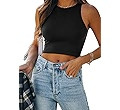 REORIA Women's Sexy Sleeveless Racer Back Tank Tops Halter Neck Crop Tops | Amazon (US)