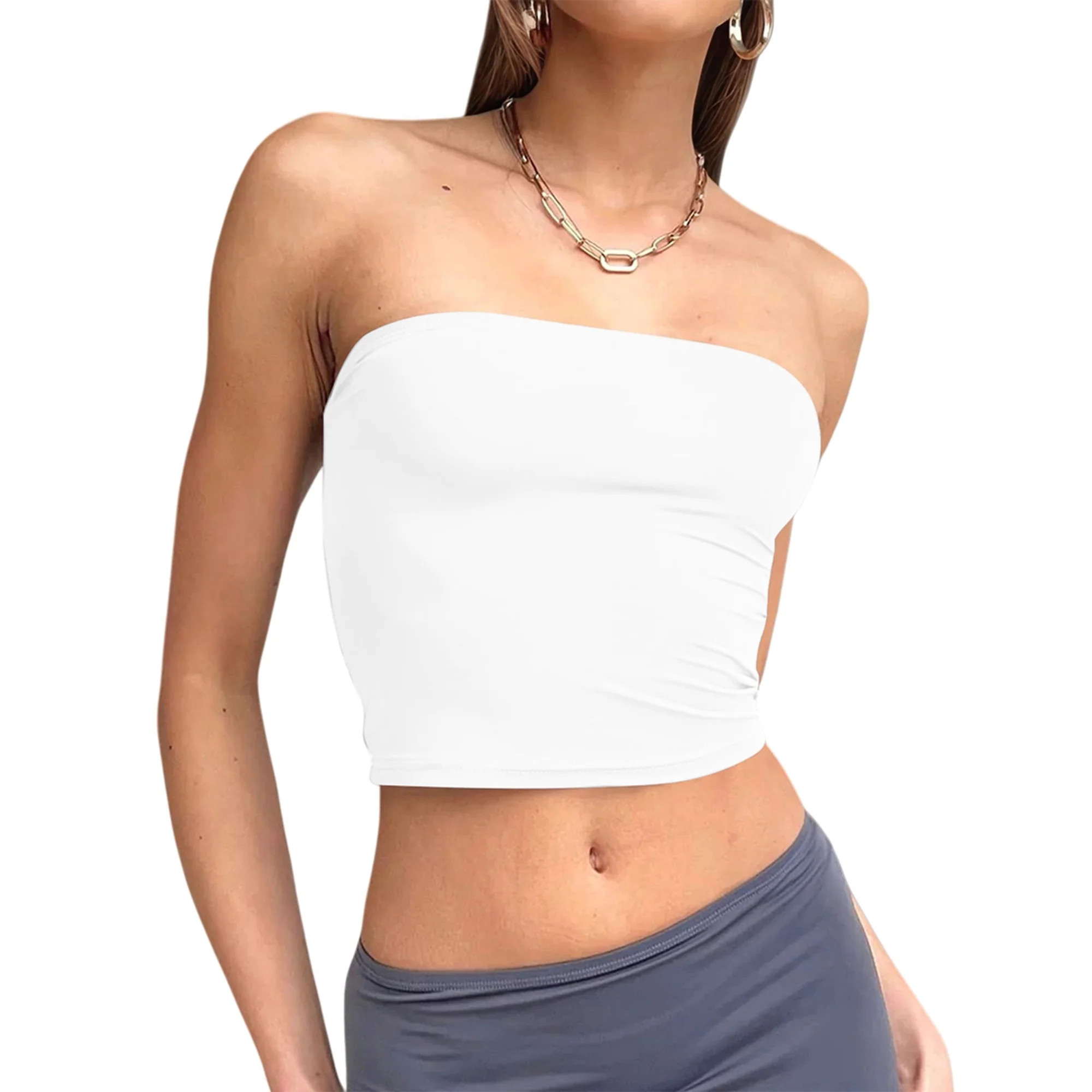 Women'S Tube Tops Strapless Crop Tops Basic Backless Sleeveless Going Out Outfits Summer Clothes ... | Walmart (US)