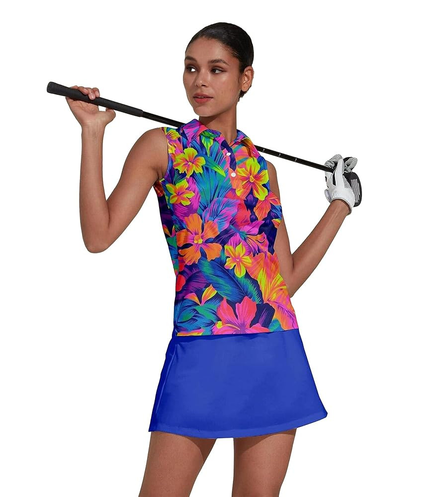 Women's Golf Shirts Sleeveless Collared Shirt for Women Quick Dry Button Up Tennis T-Shirt Printe... | Amazon (US)