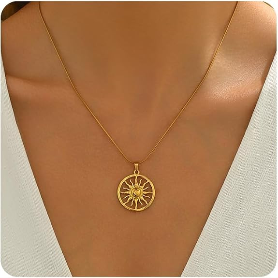 18K Gold Plated Horseshoe Sun Pendant Necklace Trendy | Amazon (US)