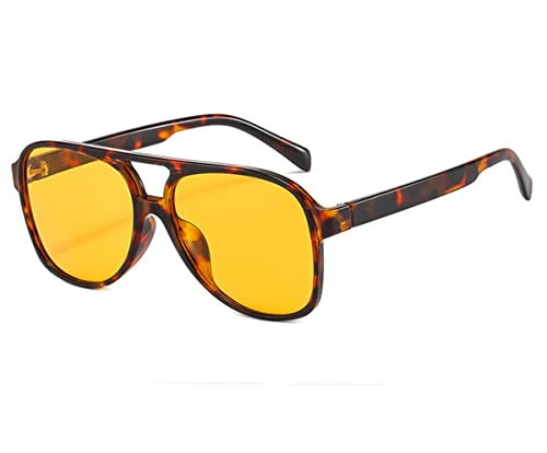 IKUVNA Vintage Aviator Sunglasses for Women Men 70s Glasses Retro Oversized Yellow Lens Shades (Leopard Yellow) | Amazon (US)
