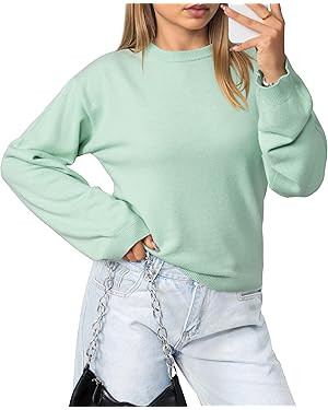 OQQ Women's Cable Knit Crewneck Sweaters Long Sleeve Cashmere Casual Pullover Cardigans | Amazon (US)