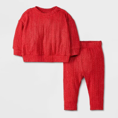 Baby Cut & Sew Sweater Top & Bottom Set - Cat & Jack™ Dark Red Newborn | Target