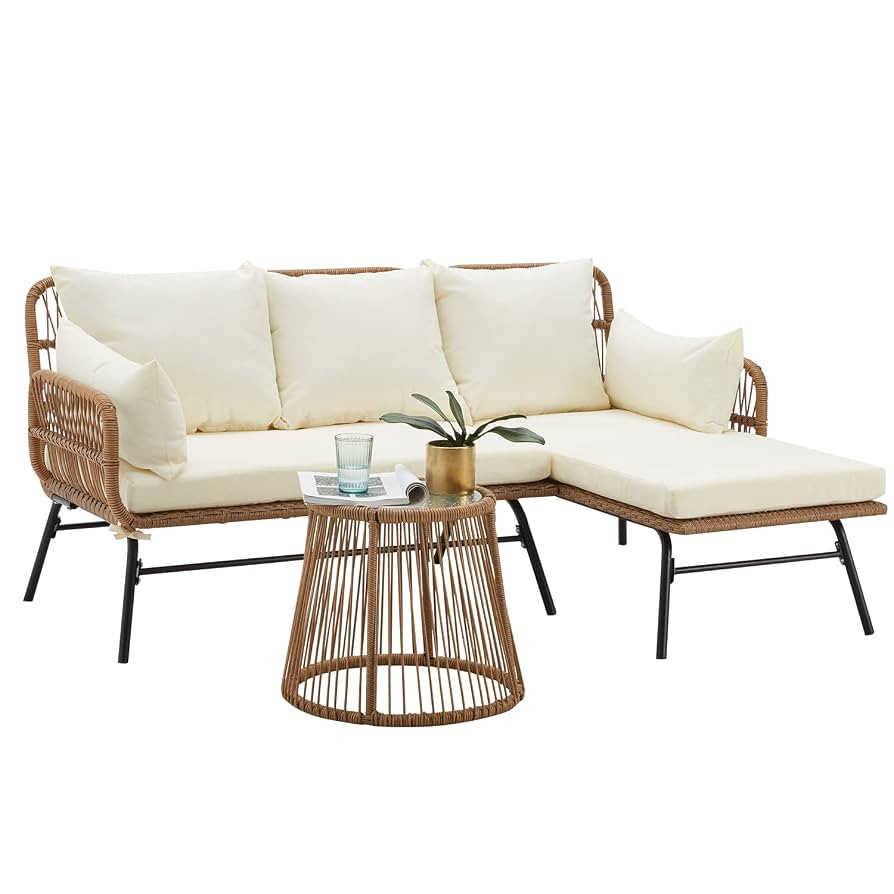 EROMMY 3 Piece Patio Furniture Set, L-Shaped Sectional Conversation Sofa Set with Thick Cushions ... | Amazon (US)