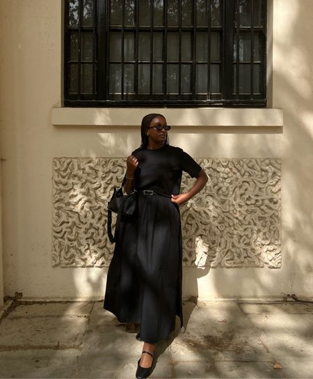 Arket, COS, ASOS, Mango, H&M, & Other Stories, all black outfit, summer style, mary jane shoes, black flats, maxi skirt, casual look

#LTKSeasonal #LTKeurope #LTKstyletip