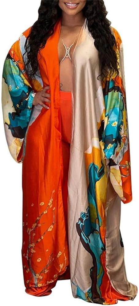cu4eve Summer Cardigan For Women Lightweight Satin Open Front Long Kimono Swimsuit Cover Ups Silk... | Amazon (US)