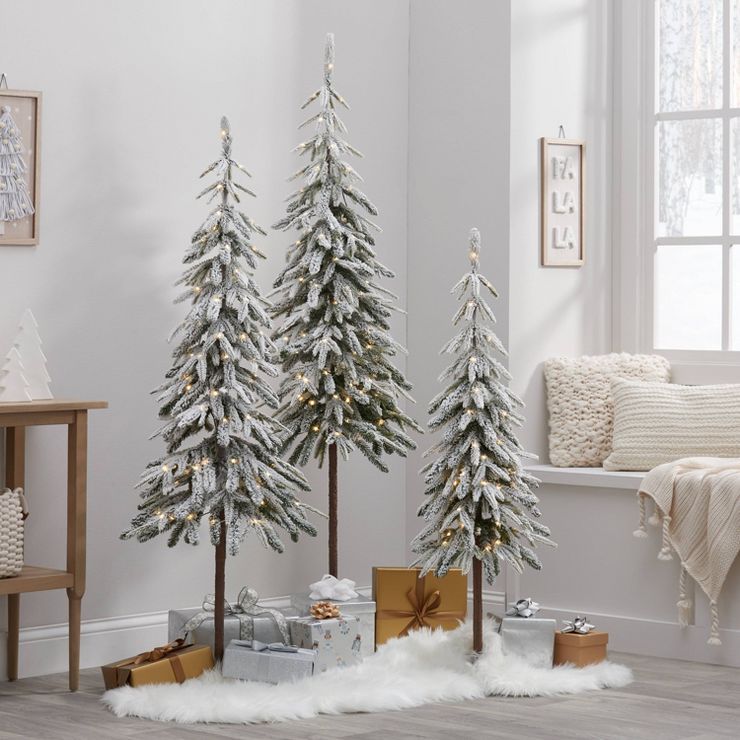 6' Pre-Lit LED Downswept Flocked Alpine Balsam Artificial Christmas Tree Warm White Dewdrop Light... | Target