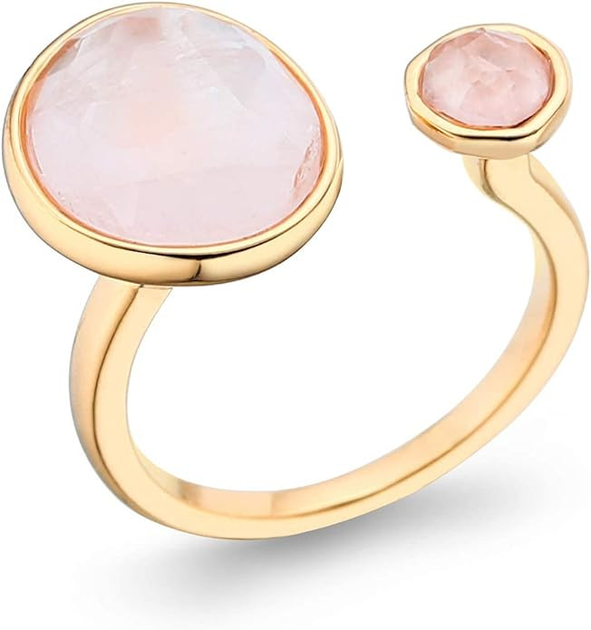 Elegant 14K Gold-Plated Statement Ring with Light Pink Simulated Rose Quartz - Hypoallergenic & L... | Amazon (US)