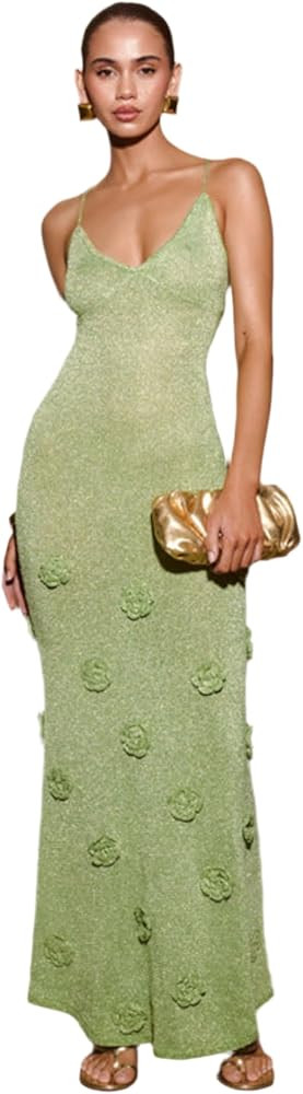 Women’s Hand-Crocheted Knitted Dress Glitter Sequins Sleeveless Partywear (Flash Apricot/Bolt L... | Amazon (US)