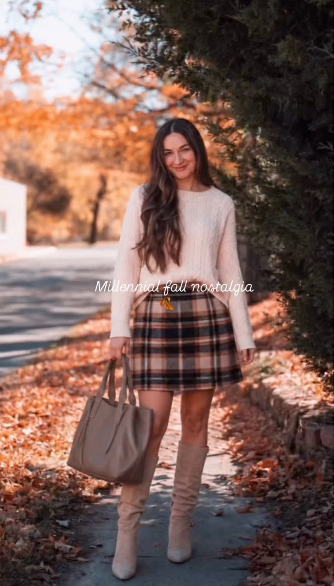fall outfits women over 50, plaid skirt, knee high boots, sweater, leather bag, fall outfit, fall style,

#LTKootd #LTKSeasonal #LTKSaleAlert