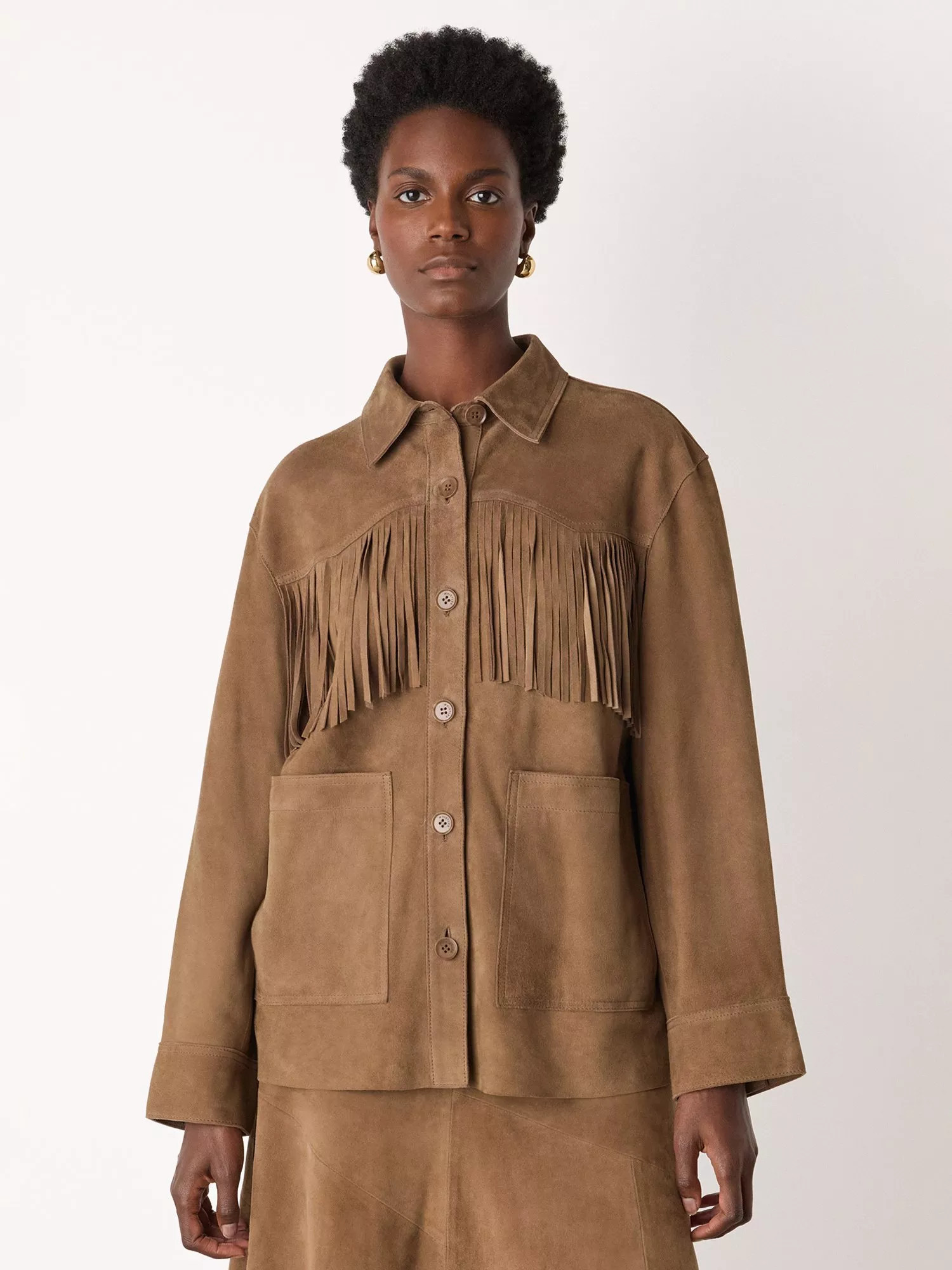 Whistles Tassel Pure Suede Jacket, Taupe | John Lewis (UK)