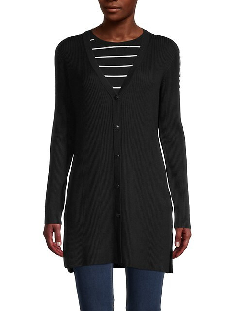 Karl Lagerfeld Paris Longline Ribbed Cardigan on SALE | Saks OFF 5TH | Saks Fifth Avenue OFF 5TH