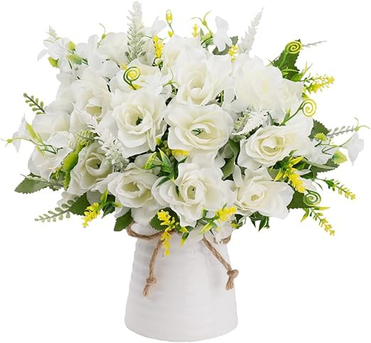 LESING Artificial Flowers with Vase Fake Silk Flowers in Vase Gardenia Flowers Decoration for Hom... | Amazon (US)
