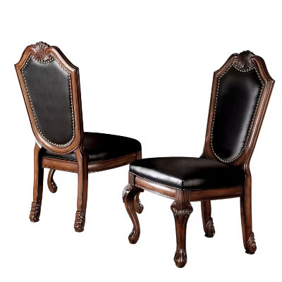 HomeRoots Set of Two Black and Redwood Upholstered Faux Leather And Solid Wood Dining Side Chairs | Target