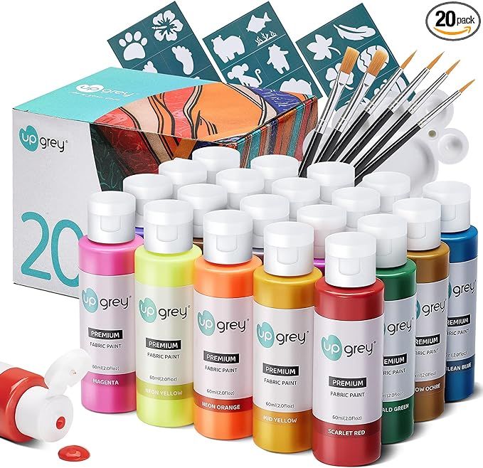Amazon.com: Fabric Paint For Clothes, 20 Colors 2oz Soft Permanent Textile Paint with 6 Brushes, ... | Amazon (US)