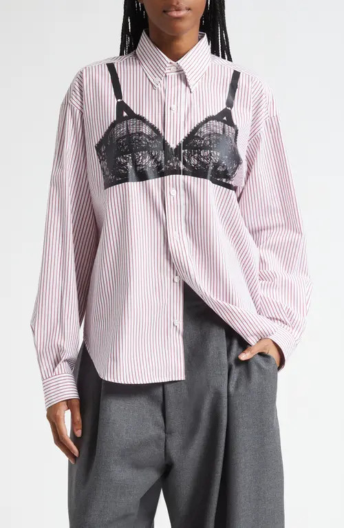Vaquera Trompe l'Oeil Bra Stripe Graphic Button-Down Shirt in White Red 1 at Nordstrom, Size Smal... | Nordstrom