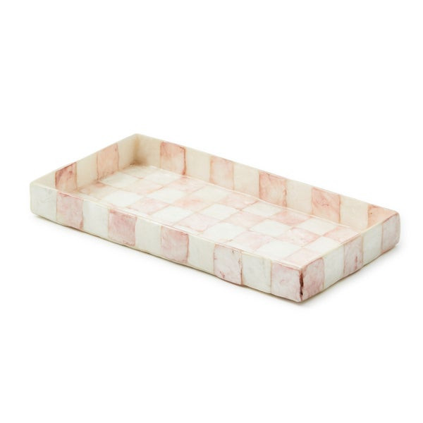 MacKenzie-Childs Rosy Check Capiz Vanity Tray | MacKenzie-Childs