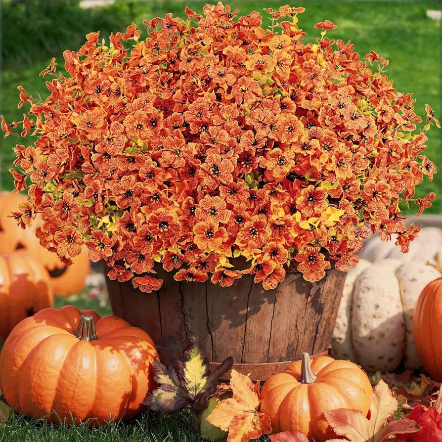 20 Bundles Artificial Fall Flowers for Outdoors, UV Resistant Faux Mums for Outdoor Planters, Rea... | Amazon (US)