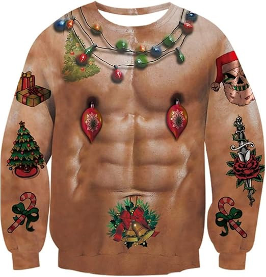 Idgreatim Unisex Ugly Christmas Crewneck Sweatshirt Novelty 3D Graphic Long Sleeve Sweater Shirt | Amazon (US)