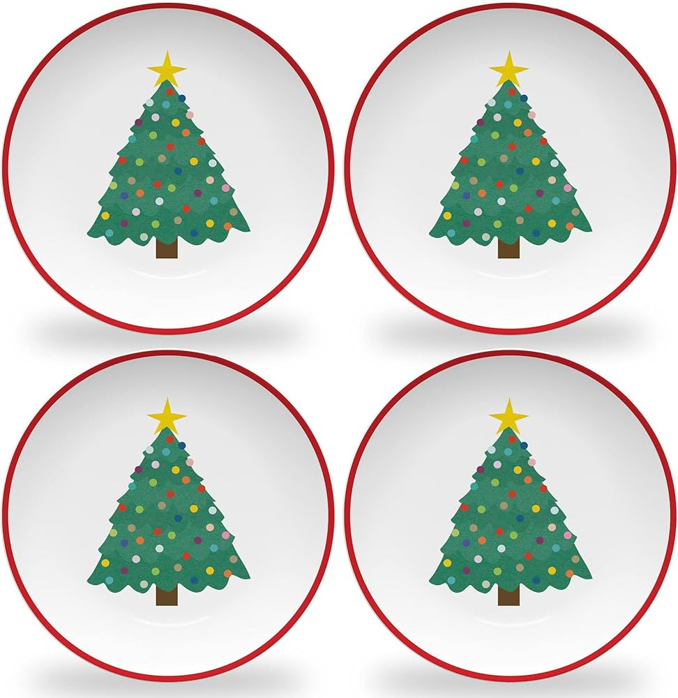 Tiny Expressions – Holiday Plates for Kids with Colorful Christmas Tree| Set of 4 Melamine Dish... | Amazon (US)
