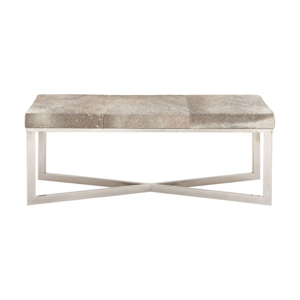 Contemporary Stainless Steel Rectangular Cowhide Bench Gray - Olivia & May | Target