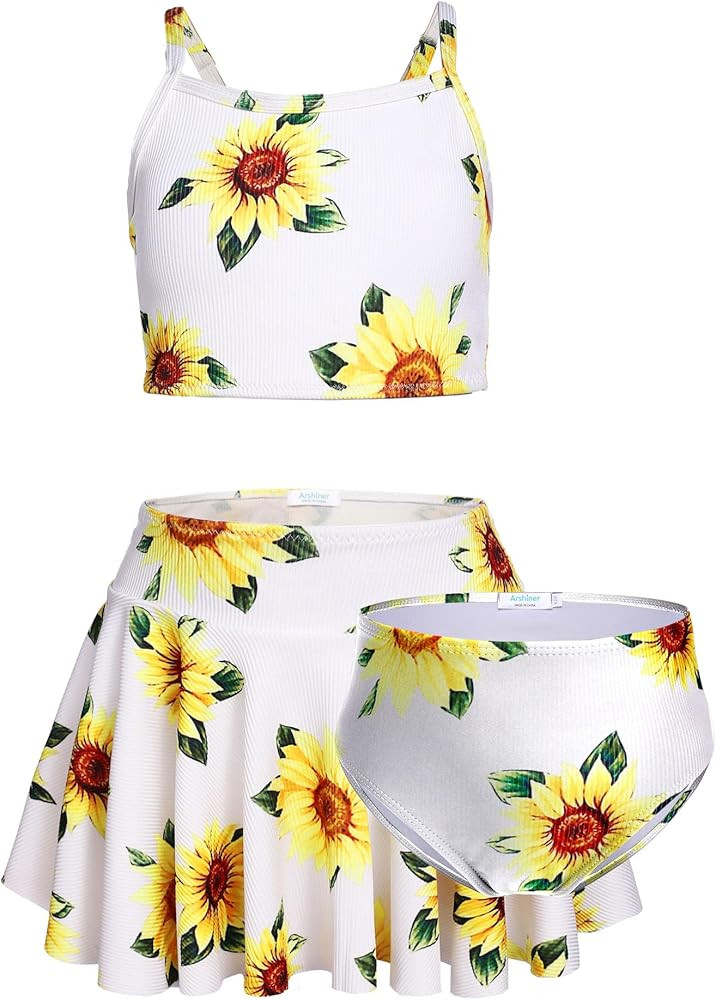 Arshiner Girls' 3Pcs Swimsuits Bikini Bathing Suit Beach Surf Floral Tankini Swimwear | Amazon (US)