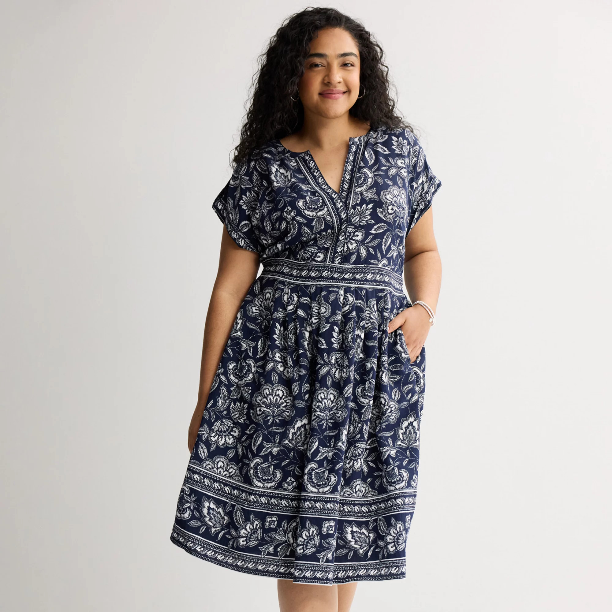 Plus Size 5th + Madison Edit Cap Sleeve Midi Border Dress | Kohl's