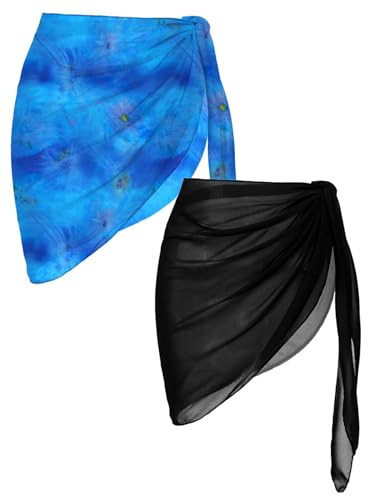 Ekouaer 2 Pieces Women Beach Sarongs Chiffon Cover Ups Sheer Bikini Wrap Skirt for Swimwear | Amazon (US)