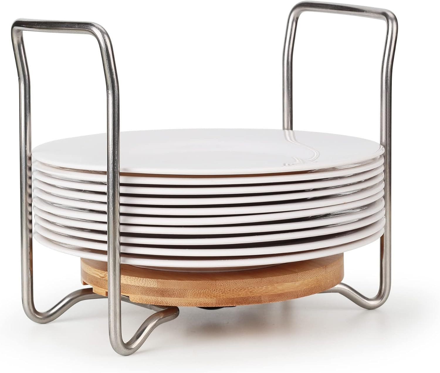 Bamboo Dish Holder 1 Pack Small for 6" to 9" Plates, Adjustable Round Plates Holder, Space Saving... | Amazon (US)