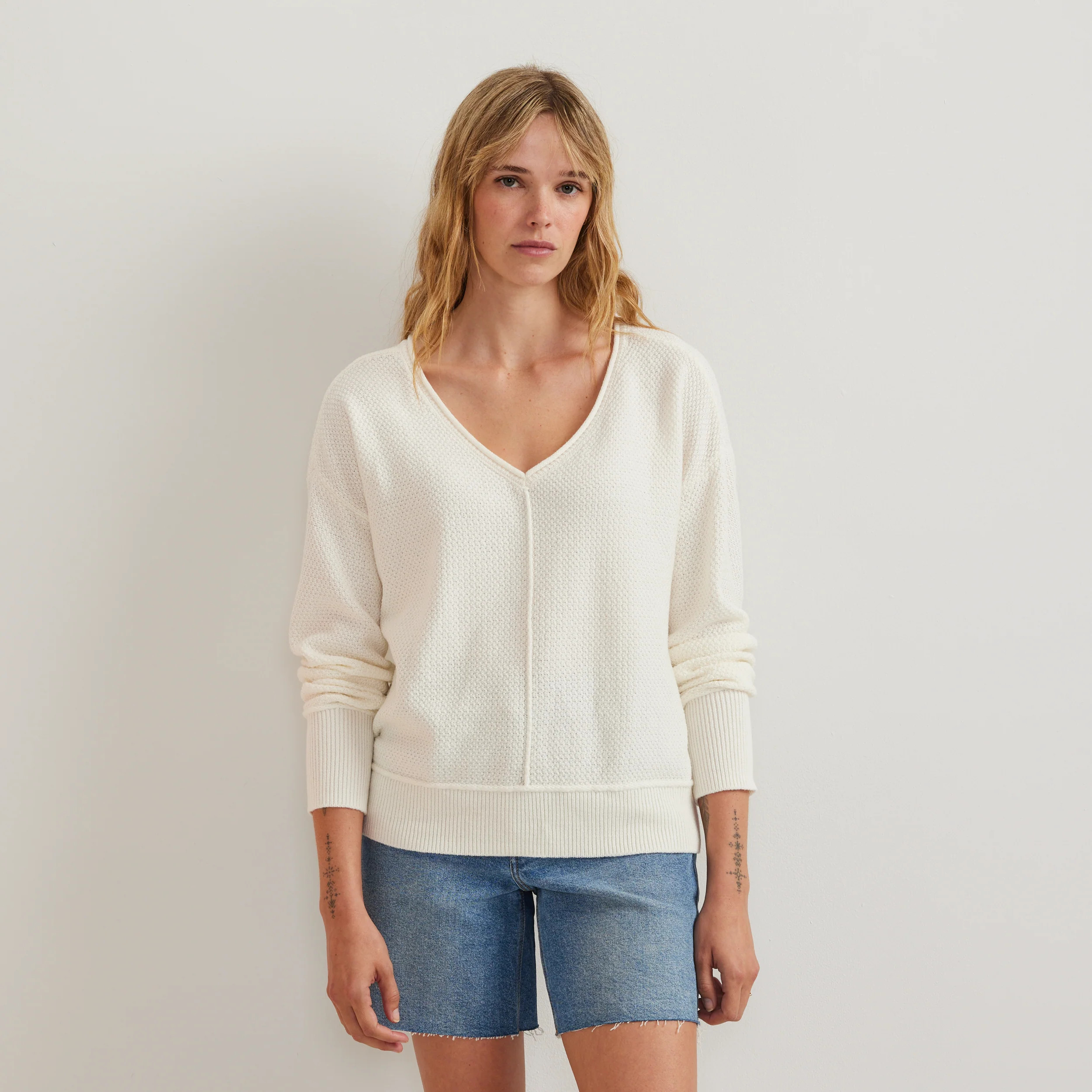 Women's V-Neck Sweater - Ivory / Regular / M | Eddie Bauer US & CA
