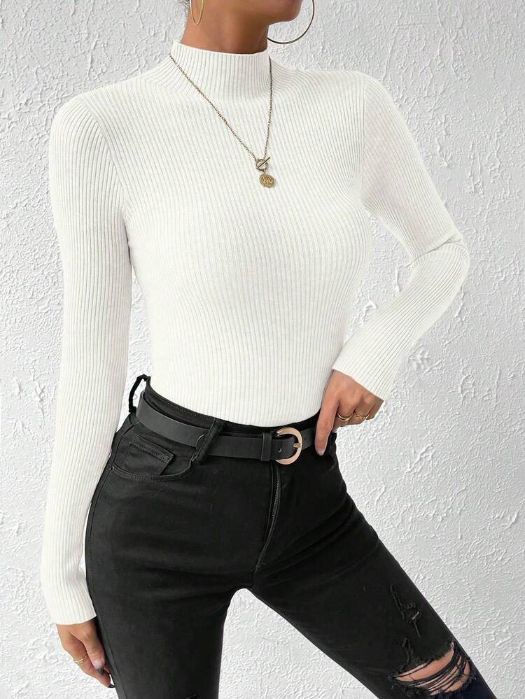 Women’s Solid Color Half-High White  | SHEIN