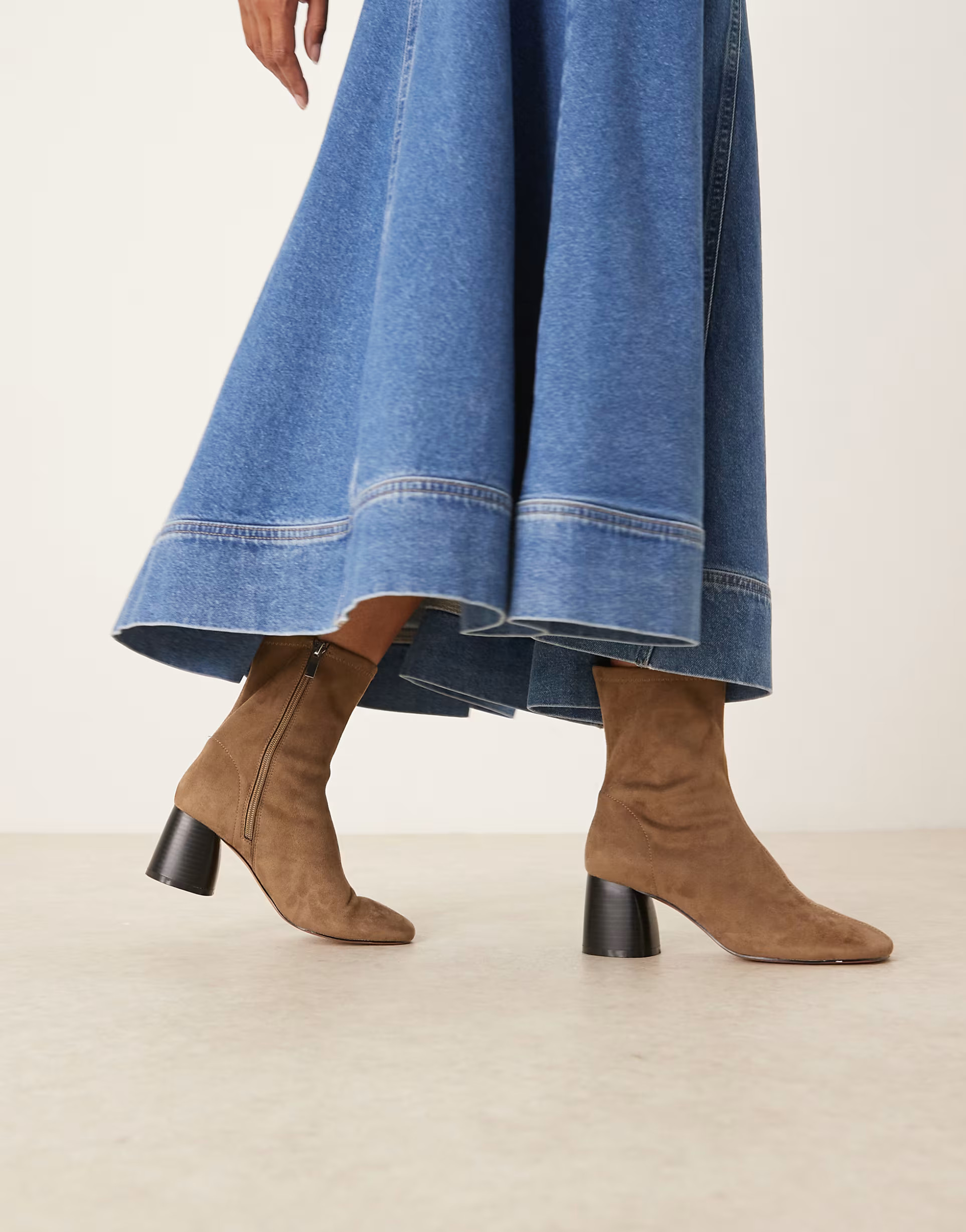 ASOS DESIGN Radar round toe block heel boots in sand suedette | ASOS | ASOS (Global)