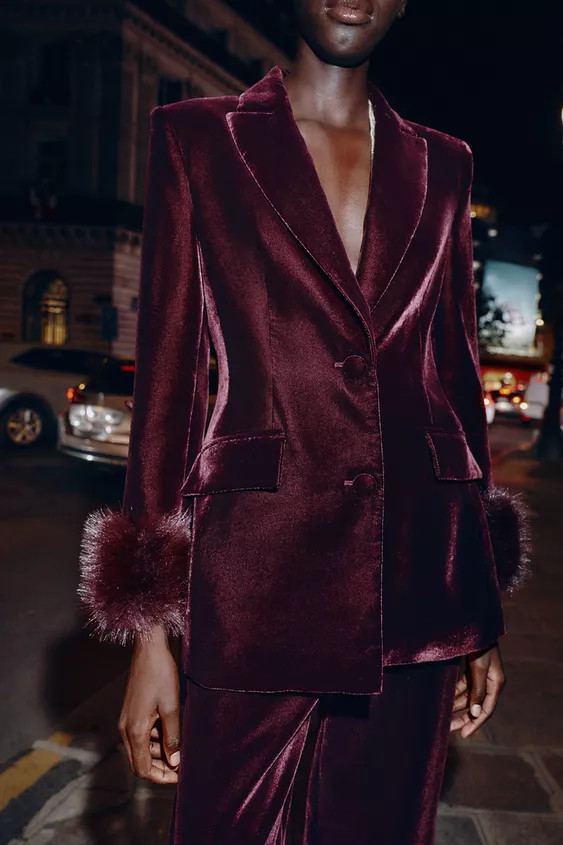VELVET BLAZER WITH FAUX FUR CUFFS | Zara Canada
