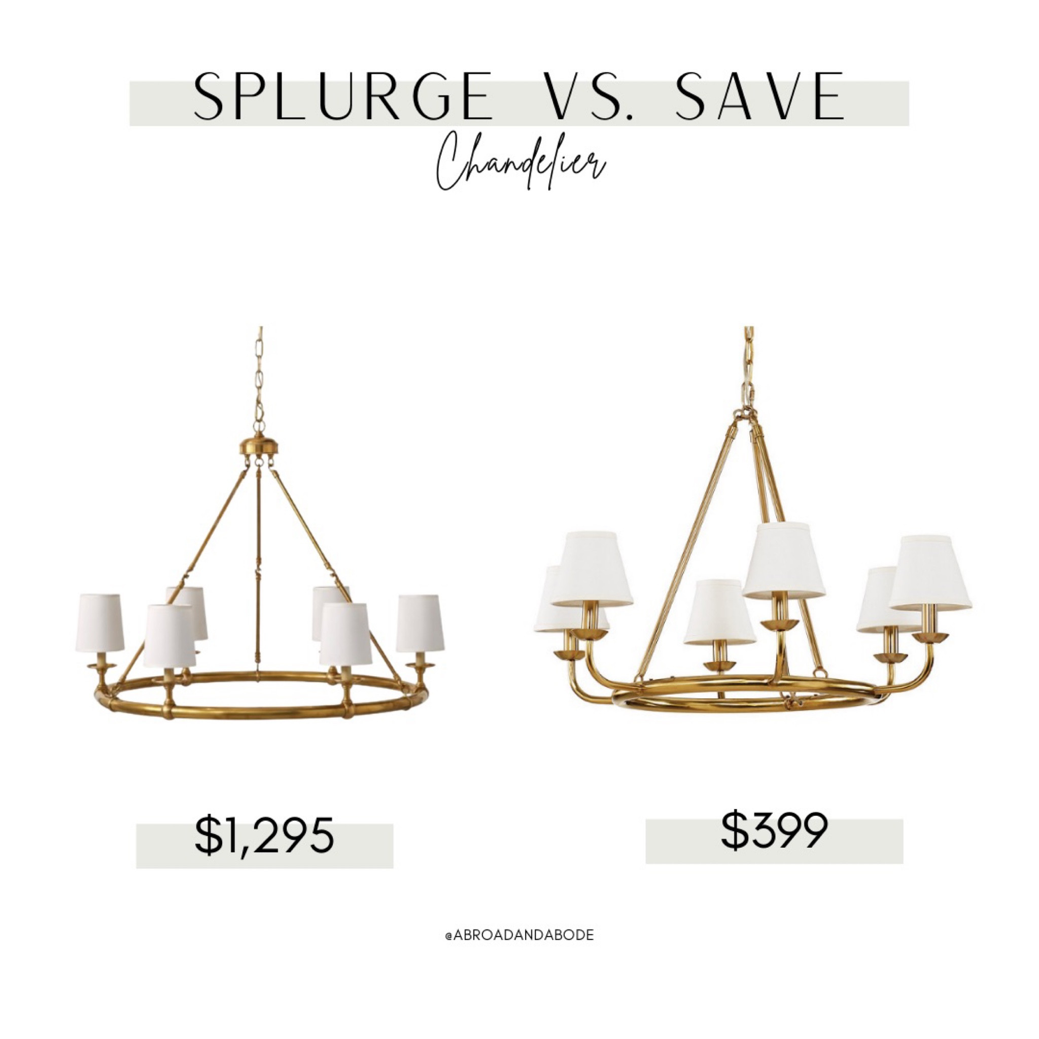 Splurge vs. Save Chandelier!

Look for less, splurge vs save, home lighting, chandelier, lighting, entryway, dining room, Ballard designs, Pottery Barn, living room lighting, modern home decor 

#LTKhome #LTKunder50 #LTKunder100