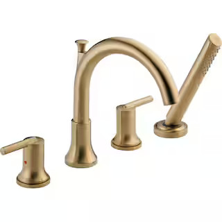 Delta Trinsic Gold 2-Handle Deck-Mount Roman Tub Faucet Trim Kit with Hand Shower in Champagne Br... | The Home Depot