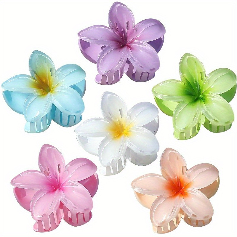 TEMU 6pcs Hawaiian Plumeria Hair Accessories - Large Claw Clips With Designs, Beach & Tropical Style, Women & Girls, Plastic Material, Accessory | Design | Plastic Hair Clip, Beach Accessories | Temu Affiliate Program