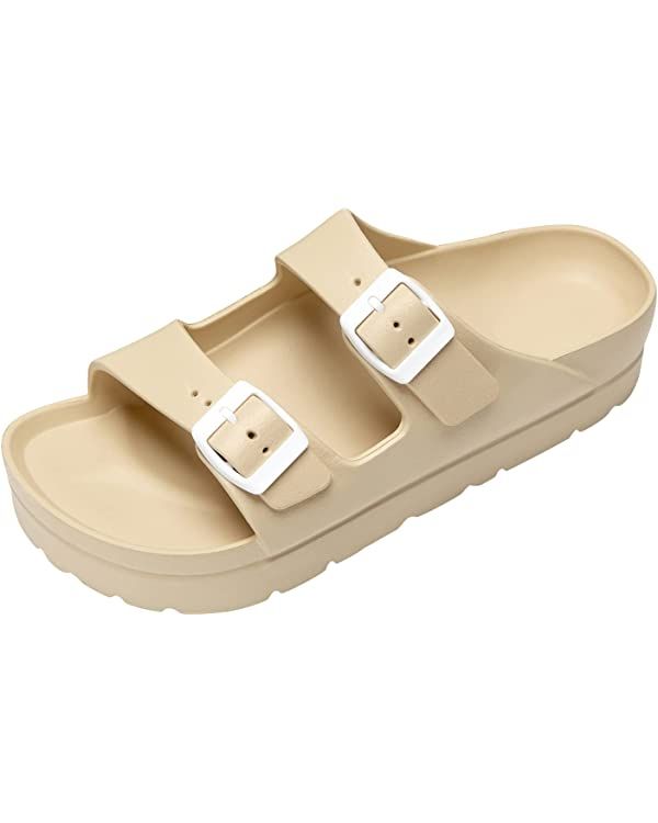 Women's Platform Sandals, Adjustable Buckle Flat Sandals, Comfort Slides with Arch Support, Women... | Amazon (US)