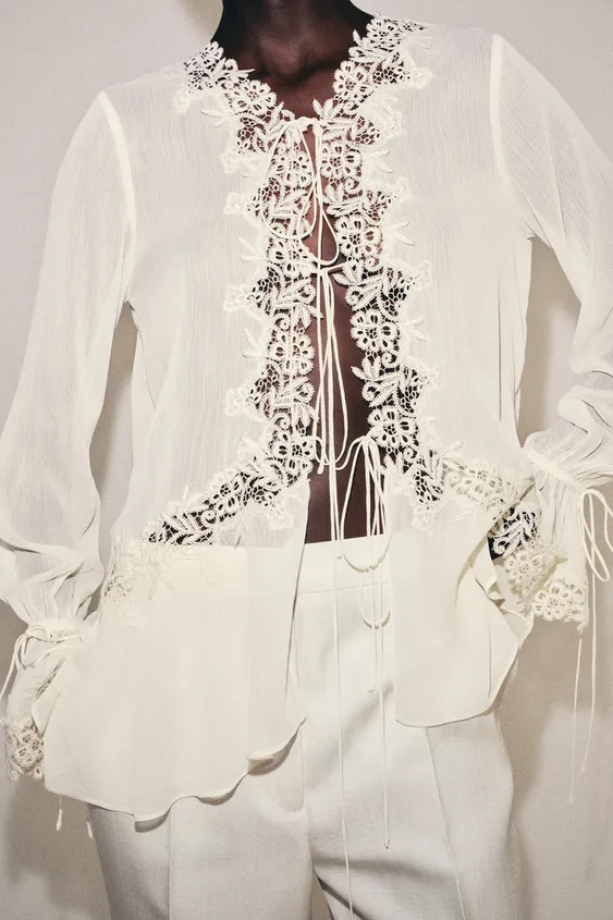 ZW COLLECTION COMBINATION LACE BLOUSE | Zara US