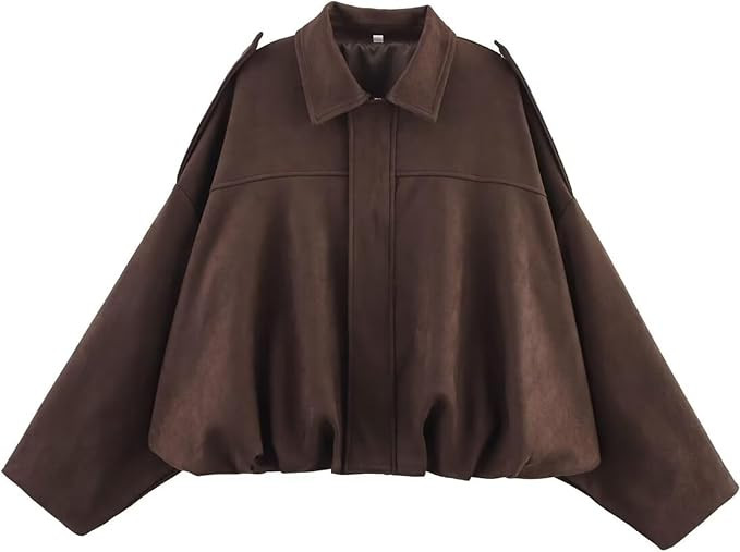 Womens Faux Suede Bomber Jacket Oversized Cropped Fall Cute Coats | Amazon (US)