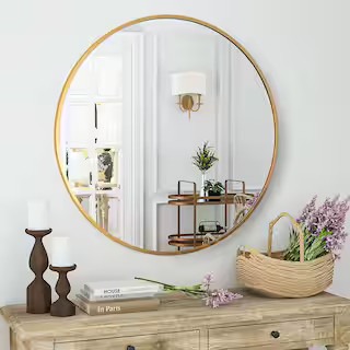 XRAMFY 30 in. W x 30 in. H Round Aluminum Alloy Framed Gold Wall Mirror RM30-GOLD - The Home Depo... | The Home Depot