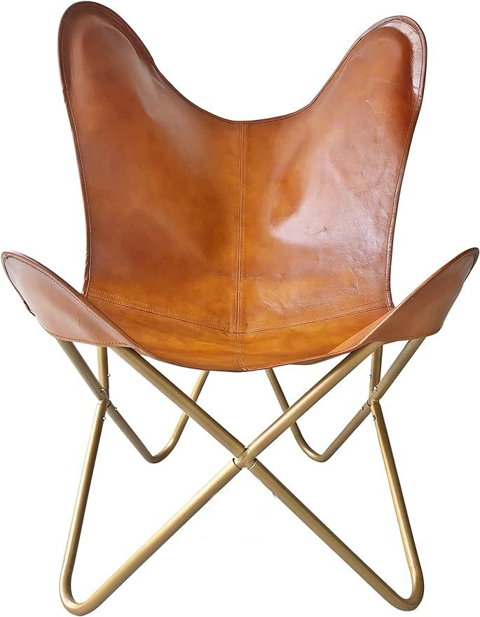 Leather Jackson Leather Living Room Chairs-Butterfly Chair Brown Leather Butterfly Chair-Handmade... | Amazon (US)