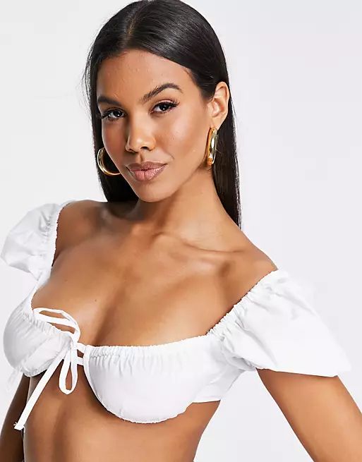 ASYOU cropped sun top with puff sleeves in white | ASOS | ASOS (Global)