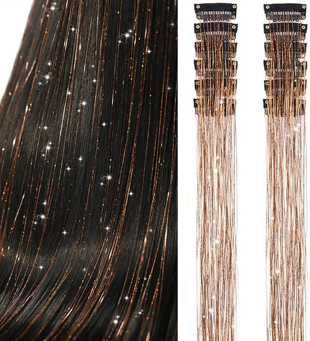 Clip in Hair Tinsel, Pack of 12Pcs,20 Inch Glitter Tinsel Hair Extensions, Festival Tinsel Fairy ... | Amazon (US)