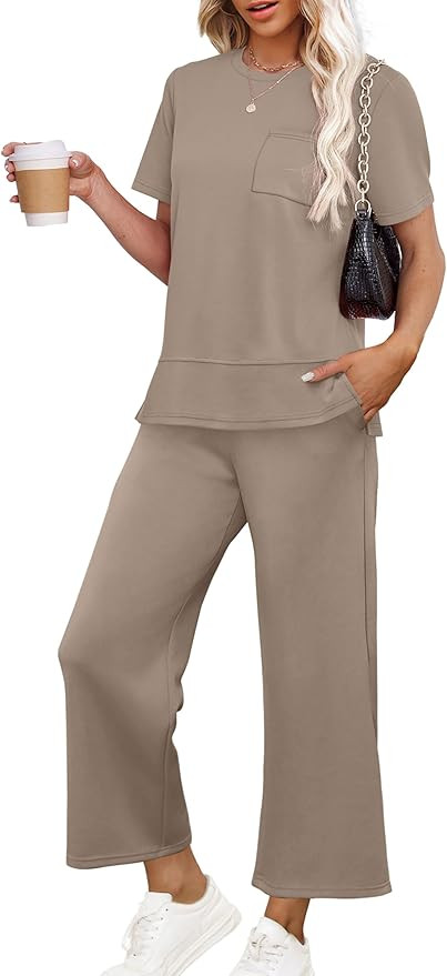 OFEEFAN Women's Lounge Sets Fashion Outfits Wide Leg Loungewear Side Slit Tracksuit for Vacation ... | Amazon (US)