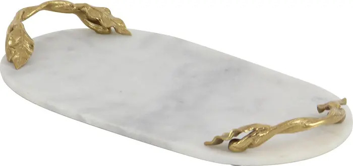WILLOW ROW White Marble Glam Tray with Goldtone Twisted Leaf Handles | Nordstromrack | Nordstrom Rack