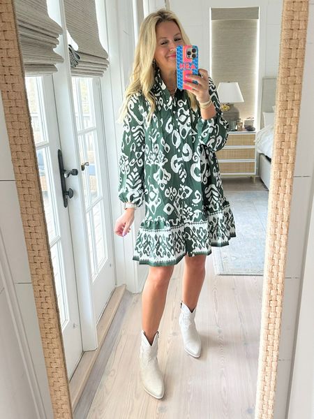 Loving this green dress for fall into holiday. Wearing size small. It’s so cute with booties. Code FANCY15 for 15% off 

#LTKFind #LTKstyletip #LTKover40