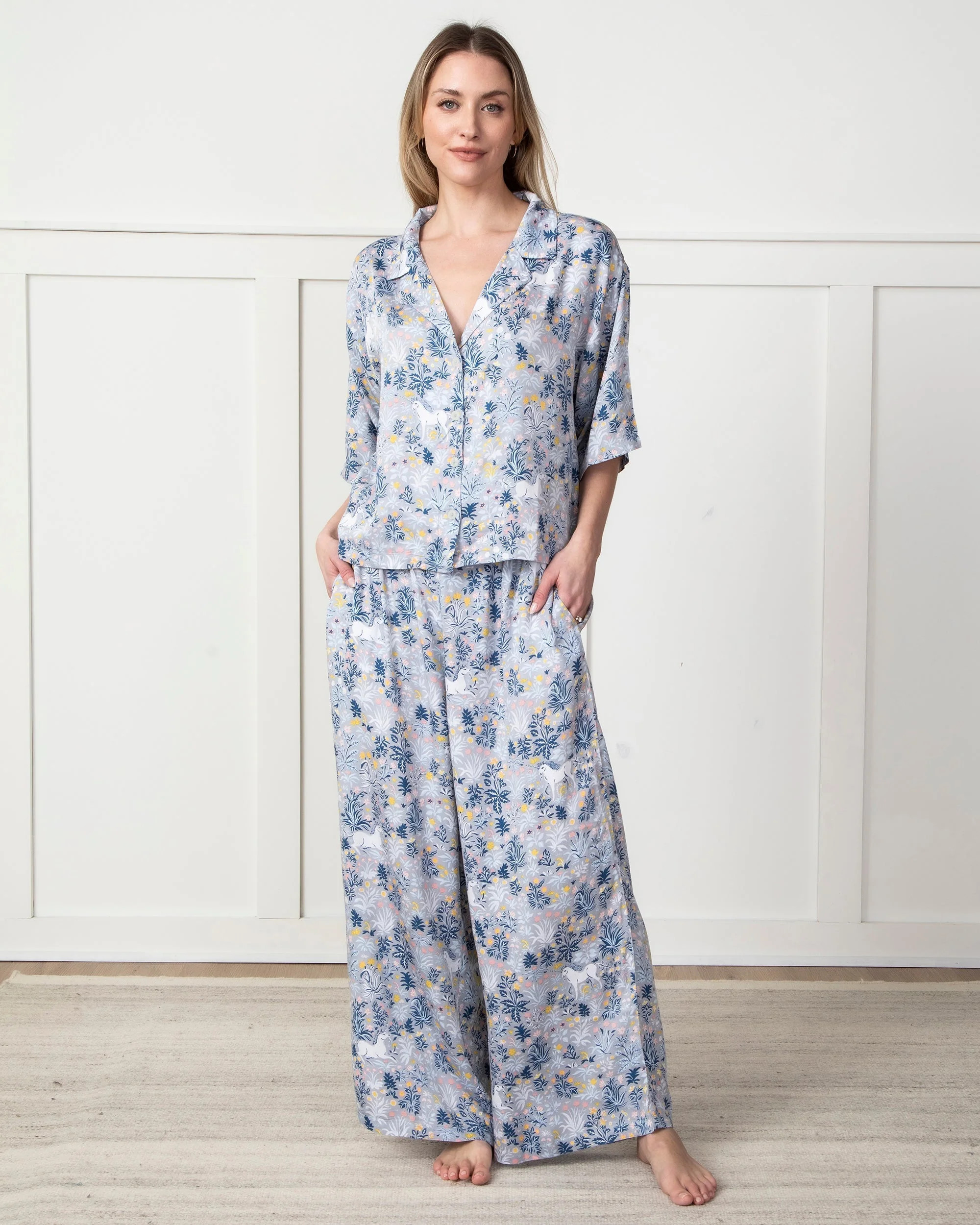Unicorn's Garden - Tall Satin Wildest Dreams Pajama Set - Silver | Printfresh